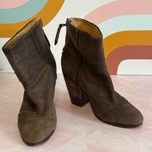 Rag & Bone Sueded Leather Dark Brown Zip Back Heeled Boots | size 37.5